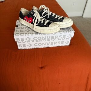 Converse Play Comme des Garcons Black Canvas Sneakers with Red Heart Accent